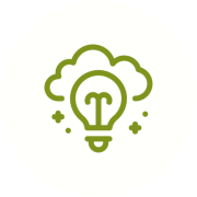 Green lightbulb cloud icon on black background.